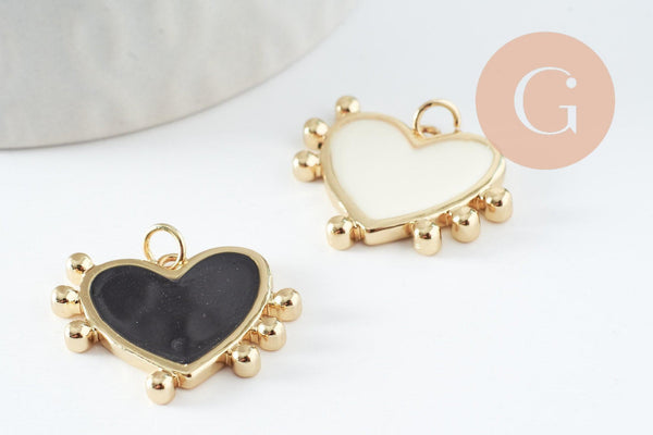 Pendentif coeur laiton doré émaillé,pendentif doré,coeur doré, pendentif laiton doré,23mm, x1 (G2950)