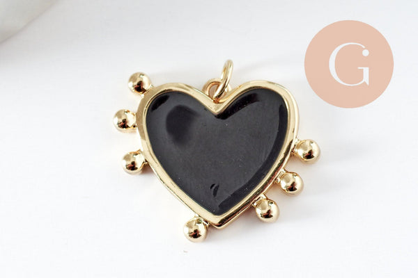 Pendentif coeur laiton doré émaillé,pendentif doré,coeur doré, pendentif laiton doré,23mm, x1 (G2950)