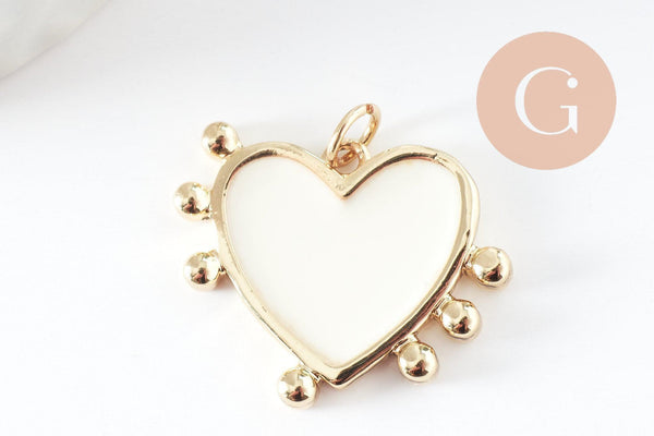 Pendentif coeur laiton doré émaillé,pendentif doré,coeur doré, pendentif laiton doré,23mm, x1 (G2950)