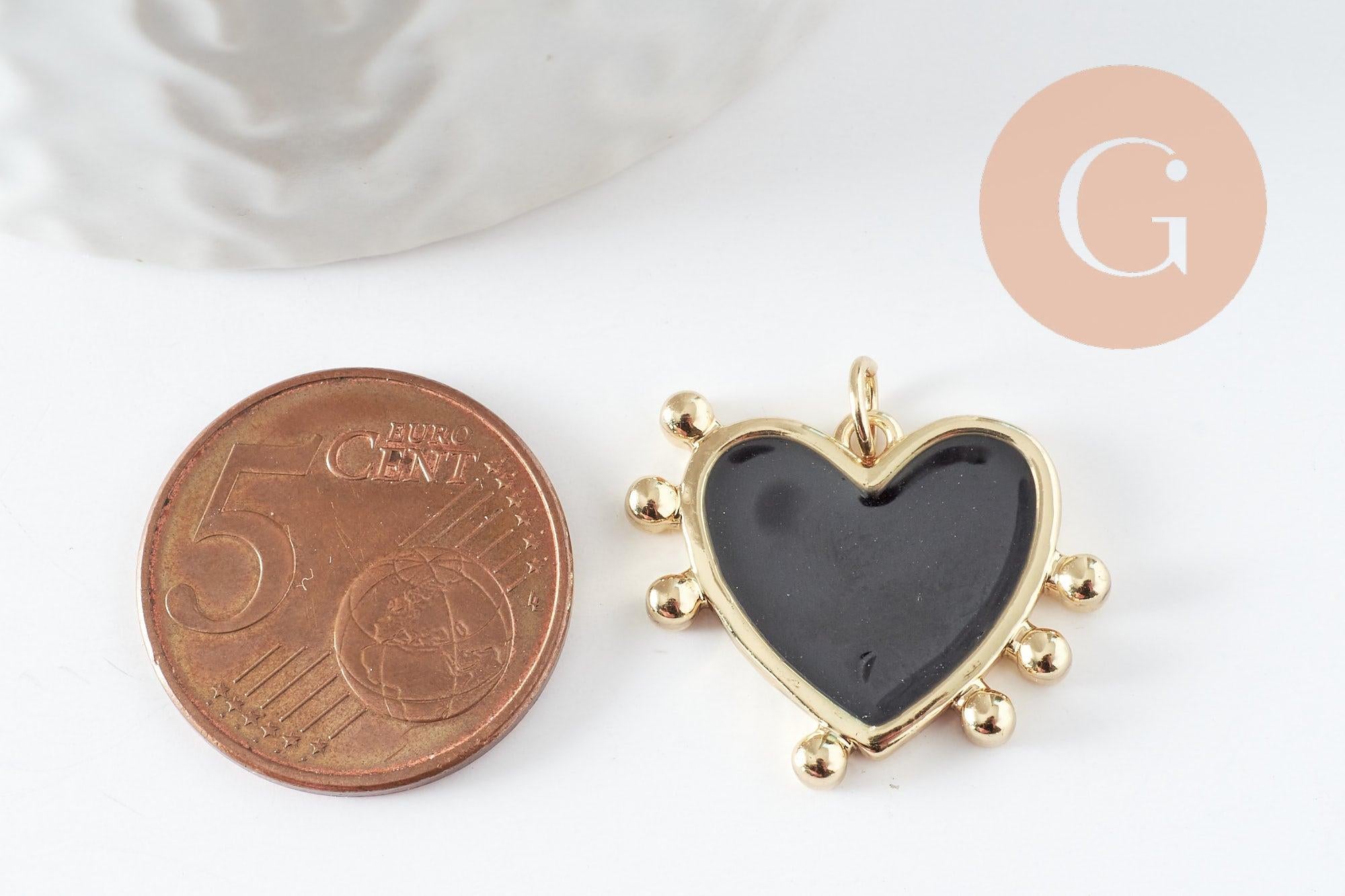 Pendentif coeur laiton doré émaillé,pendentif doré,coeur doré, pendentif laiton doré,23mm, x1 (G2950)