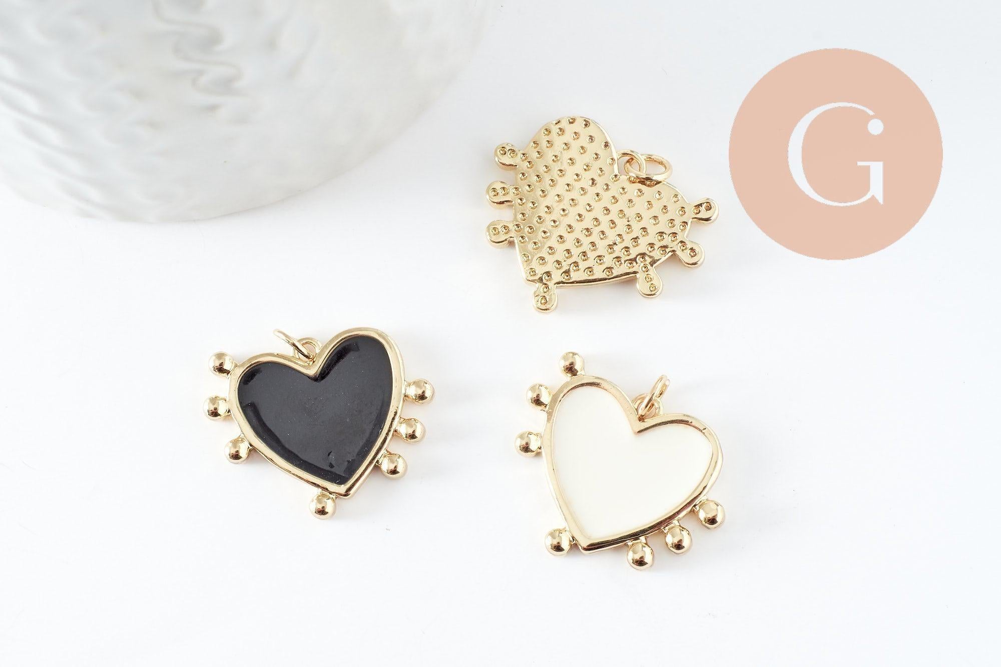 Pendentif coeur laiton doré émaillé,pendentif doré,coeur doré, pendentif laiton doré,23mm, x1 (G2950)