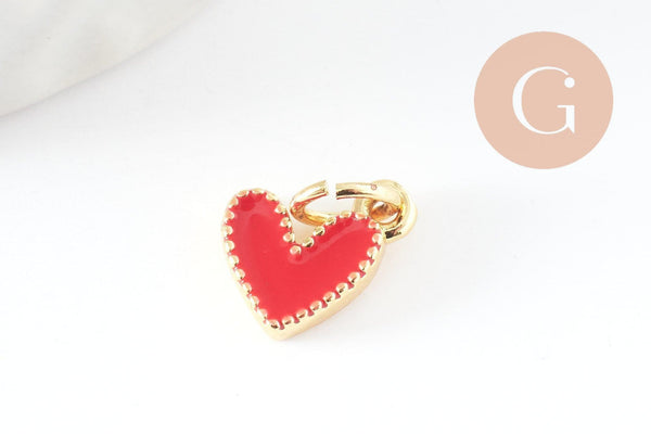 Pendentif coeur laiton doré émaillé,pendentif doré,coeur doré, pendentif laiton doré,9mm, x5 (G2409)