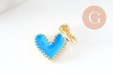 Pendentif coeur laiton doré émaillé,pendentif doré,coeur doré, pendentif laiton doré,9mm, x5 (G2409)