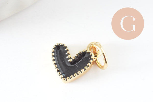 Pendentif coeur laiton doré émaillé,pendentif doré,coeur doré, pendentif laiton doré,9mm, x5 (G2409)