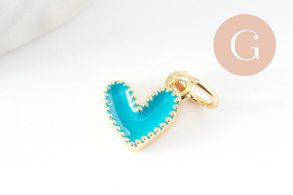 Pendentif coeur laiton doré émaillé,pendentif doré,coeur doré, pendentif laiton doré,9mm, x5 (G2409)