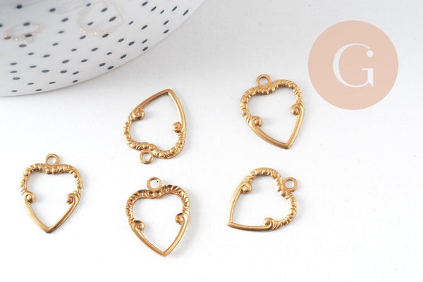 Pendentif cœur medaillon laiton brut, médaillon Vintage, fournitures laiton brut,19mm, x2 G3654