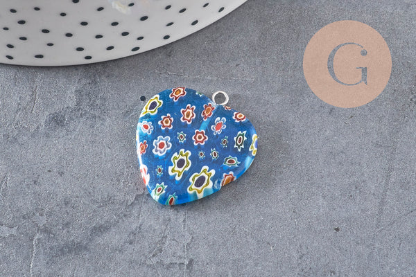 Pendentif cœur millefiori verre murano 27mm, x1 (G7143)