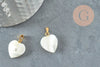 Pendentif coeur nacre blanche naturelle doré cristal 19mm, x1 (G1065)