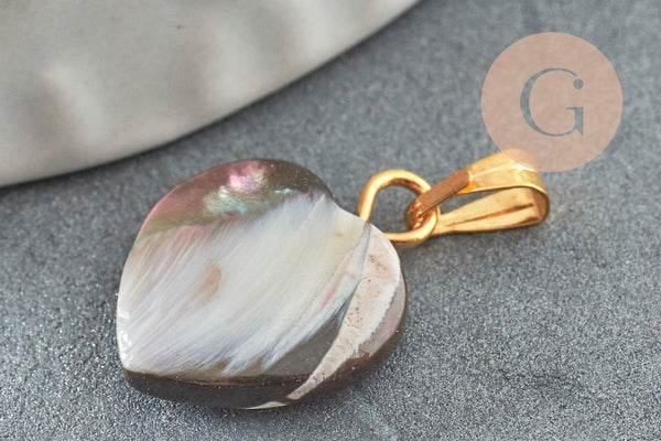 Pendentif coeur nacre noire naturelle doré,fourniture créative,pendentif coeur,coeur nacre,coquillage noir, 15mm, x1 ou x5 G0418