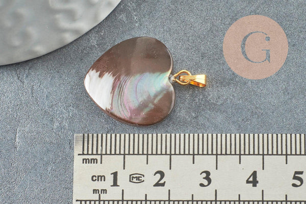 Pendentif coeur nacre noire naturelle doré,fourniture créative,pendentif coeur,coeur nacre,coquillage noir,création bijou, 20mm, x1 G2318