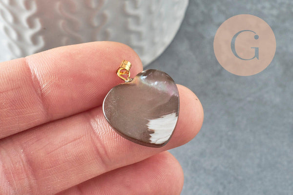 Pendentif coeur nacre noire naturelle doré,fourniture créative,pendentif coeur,coeur nacre,coquillage noir,création bijou, 20mm, x1 G2318
