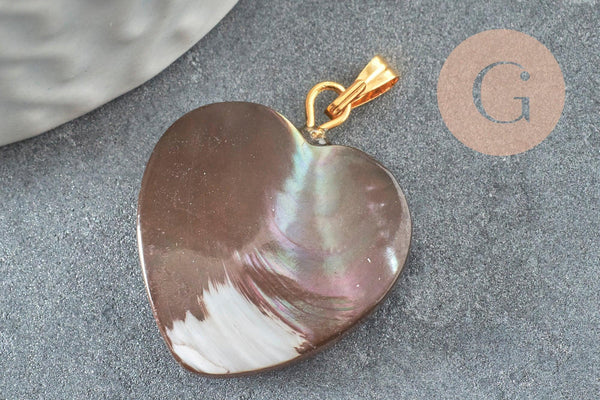 Pendentif coeur nacre noire naturelle doré,fourniture créative,pendentif coeur,coeur nacre,coquillage noir,création bijou, 20mm, x1 G2318