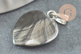 Pendentif coeur nacre noire naturelle platine 17-19mm, x1 (G3994)