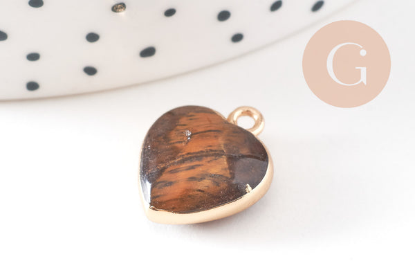 Pendentif coeur oeil de tigre naturel facettes 17mm, x1 (G2527)