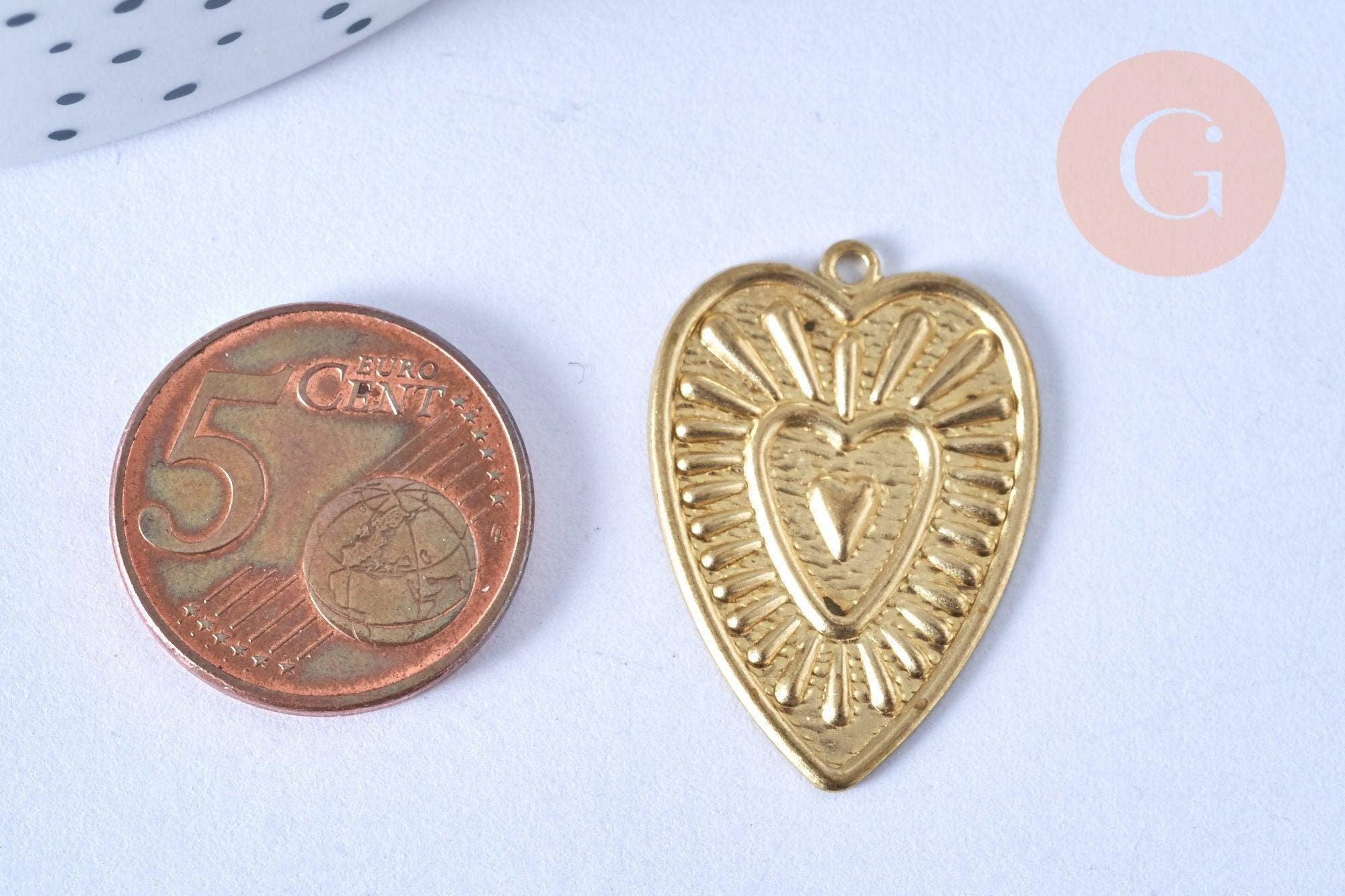 Pendentif coeur oeil laiton brut 29x20mm, x1 (G6527)