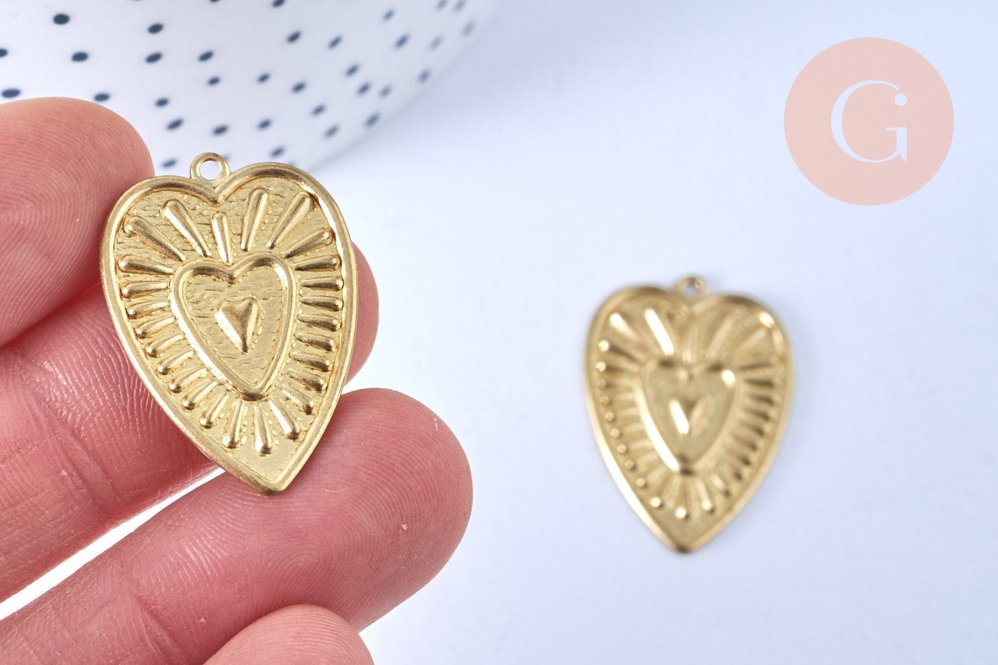 Pendentif coeur oeil laiton brut 29x20mm, x1 (G6527)
