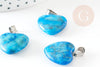 Pendentif coeur pierre naturelle bleu turquoise laiton platine 22mm, pendentif pour création bijou amour x1 G9262
