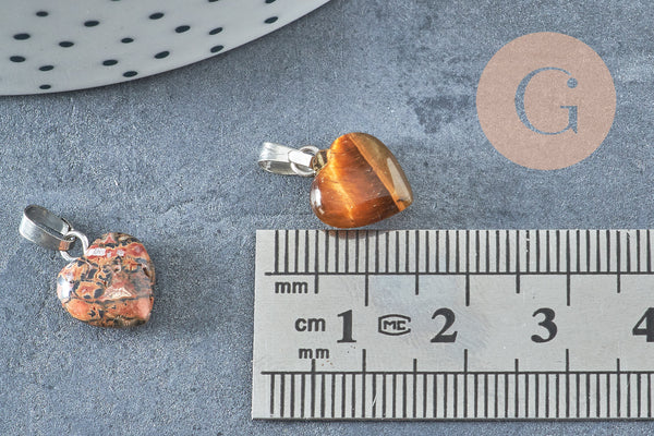 Pendentif coeur pierre naturelle laiton platine 10-12mm, x1 (G4129)