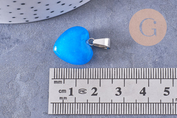 Pendentif cœur pierre naturelle laiton platine 17~19mm, x1 (G7958)