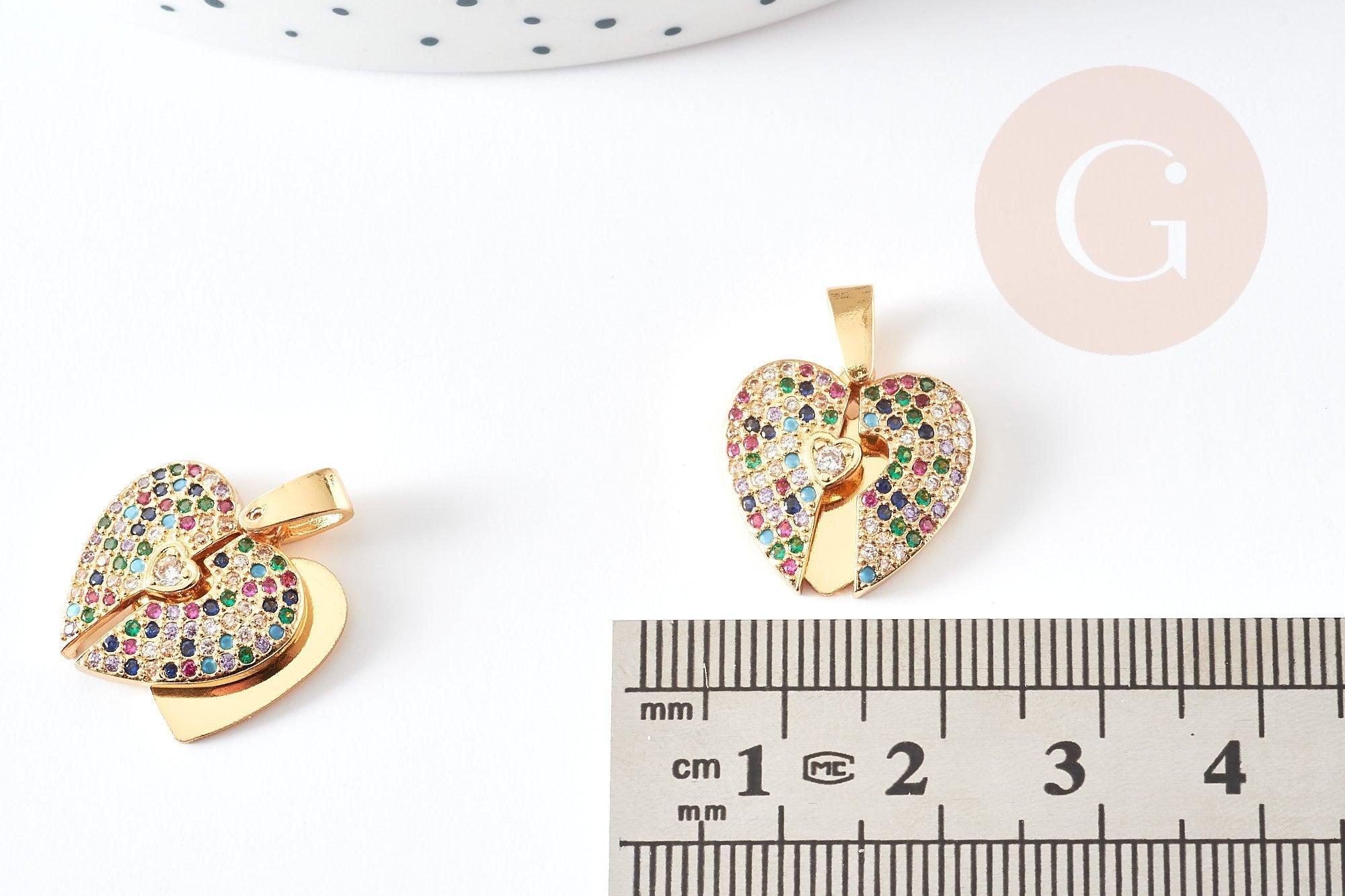 Pendentif coeur qui s'ouvre zircons coloré 16mm, x1 (G4744)
