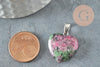 Pendentif coeur rubis zoisite naturel laiton platine 22mm, x1 (G2580)