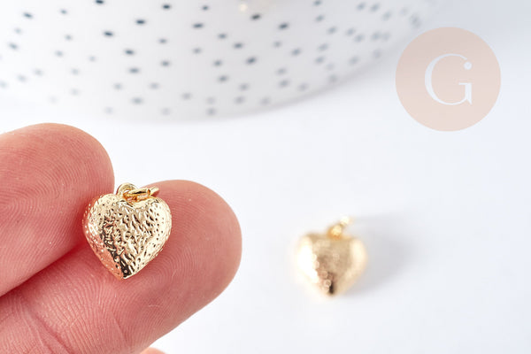Pendentif coeur texturé laiton doré 18k 11mm, pendentif création bijoux doré, x1 G8775