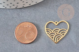 Pendentif coeur vagues acier 201 inoxydable doré 22.5mm, x1 (G6275)