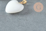 Pendentif coeur verre blanc fer doré 22mm, x1 (G6208)