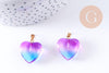Pendentif coeur verre bleu rose transparent fer doré 22mm, x1 (G10622)