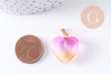 Pendentif coeur verre rose jaune transparent fer doré 22mm, x1 (G10621)