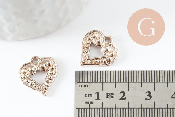 Pendentif coeur zamac doré 17mm, creation bijoux amour x 2 (G3686)