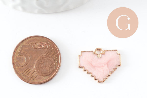 Pendentif coeur zamac doré émail blanc nacré,15x18mm, x1 (G8897)
