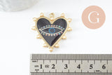 Pendentif coeur zamac doré émail noir 33mm, x1 (G4116)