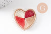 Pendentif coeur zamac doré tissé fil multicolore 26.5mm, x1 (G5843)