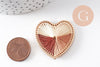 Pendentif coeur zamac doré tissé fil multicolore 26.5mm, x1 (G5843)