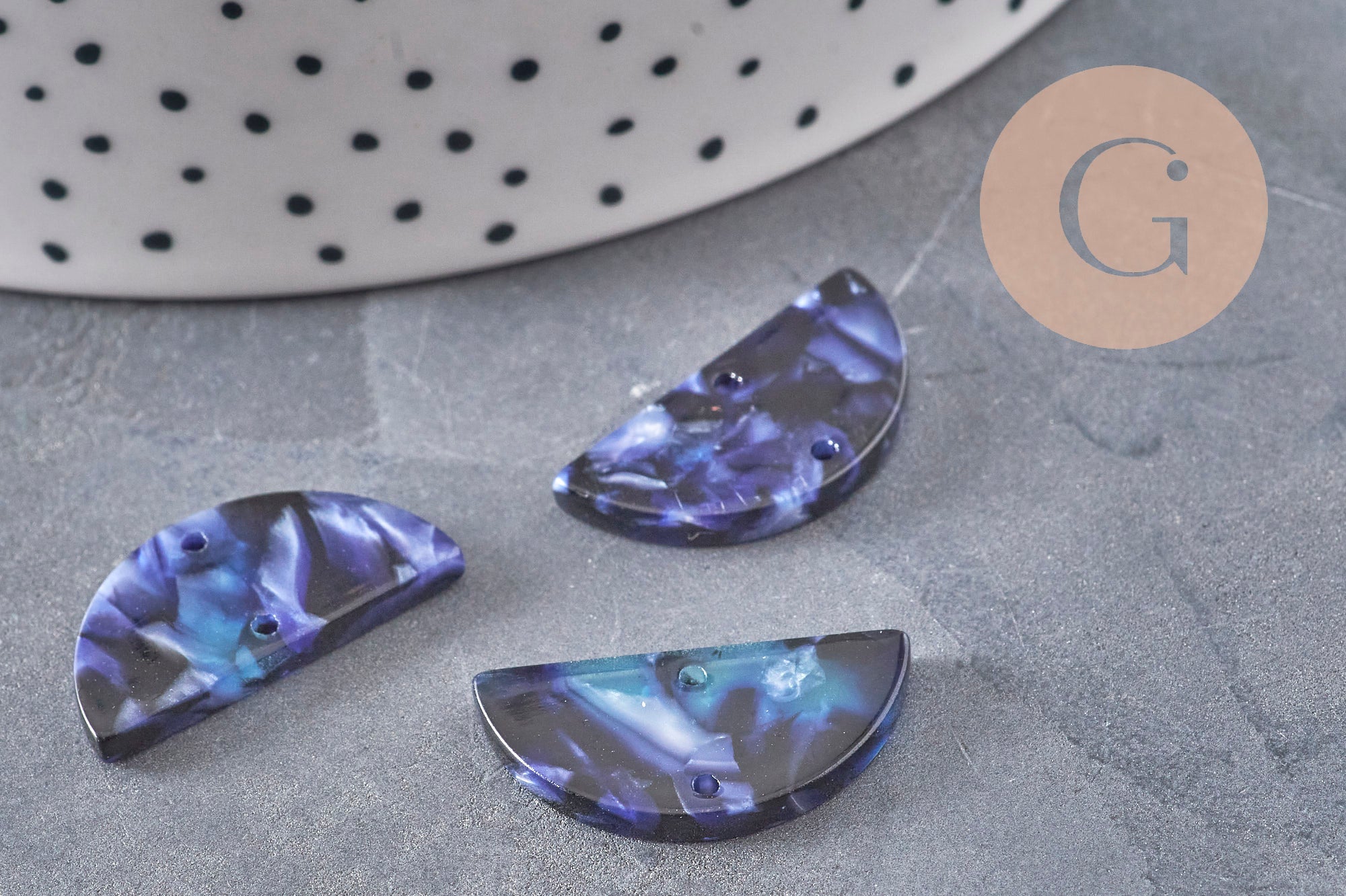 Pendentif connecteur acetate demi-cercle bleu nuit 23mm, x2 ou x10 (G0458)