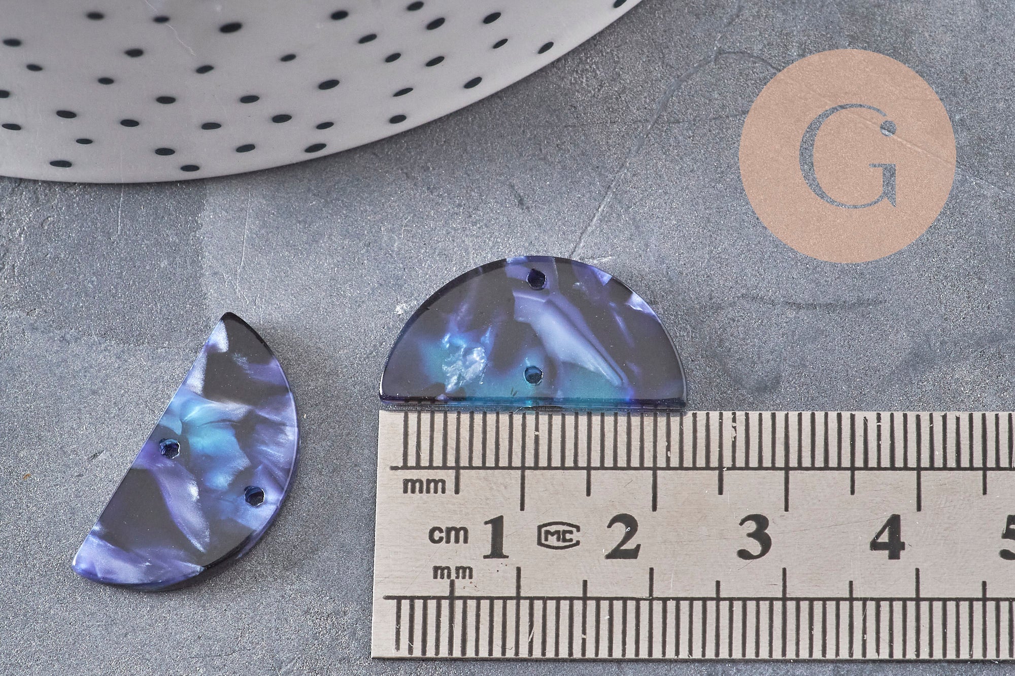 Pendentif connecteur acetate demi-cercle bleu nuit 23mm, x2 ou x10 (G0458)