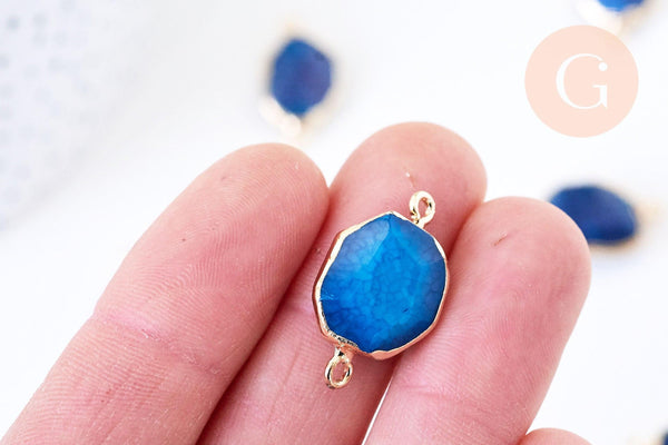Pendentif connecteur agate naturelle bleu à facettes fer doré 25mm,x1 G5708