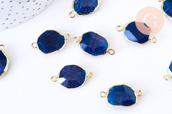 Pendentif connecteur agate naturelle bleu à facettes fer doré 25mm,x1 G5708