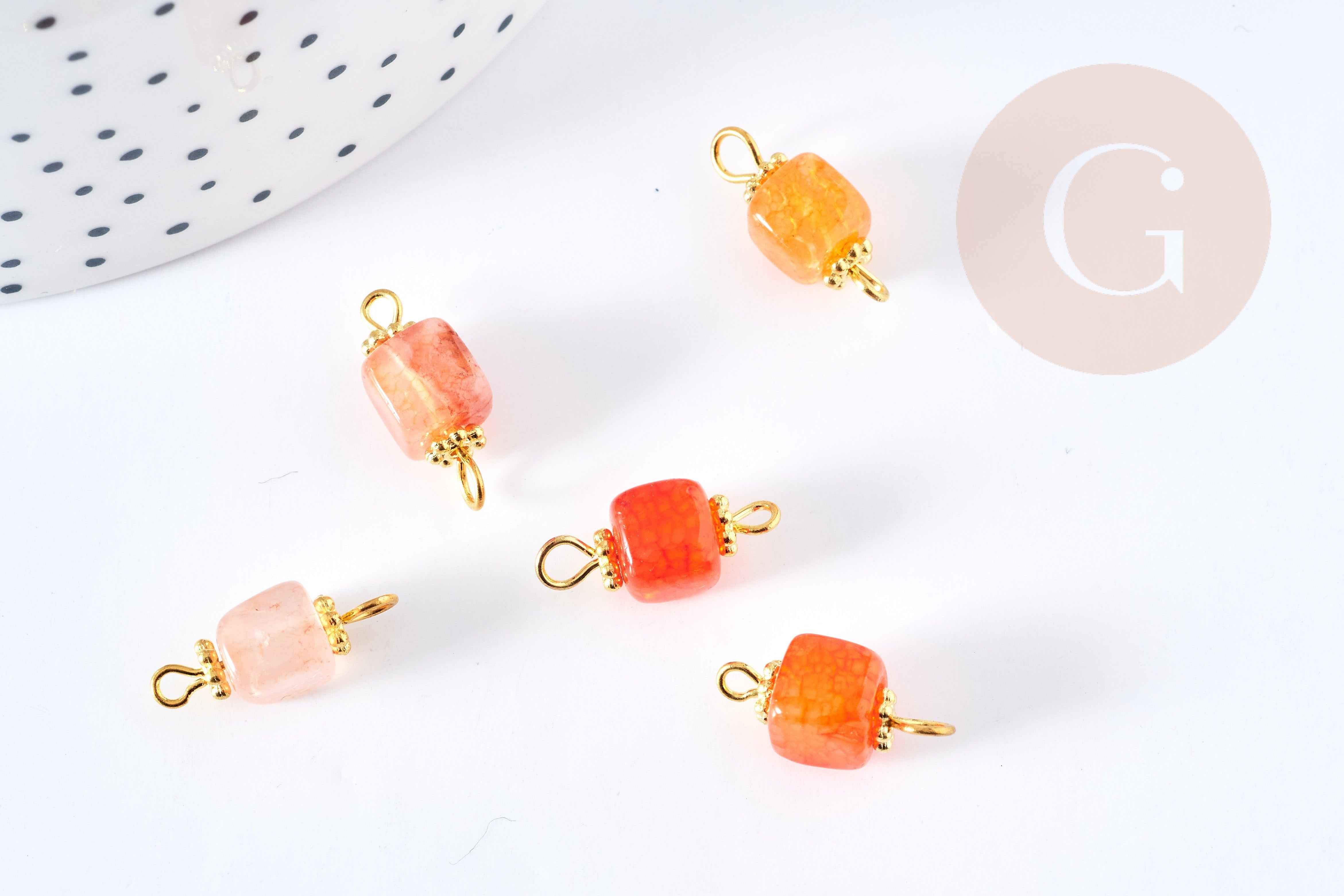 Pendentif connecteur agate naturelle teintée orange fer doré 17mm,pendentif pierre naturelle, x1 (G8642)