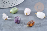 Pendentif connecteur aventurine améthyste quartz agate oeil du tigre zamac doré 21mm,pendentif pierre naturelle, x1 (G5659)