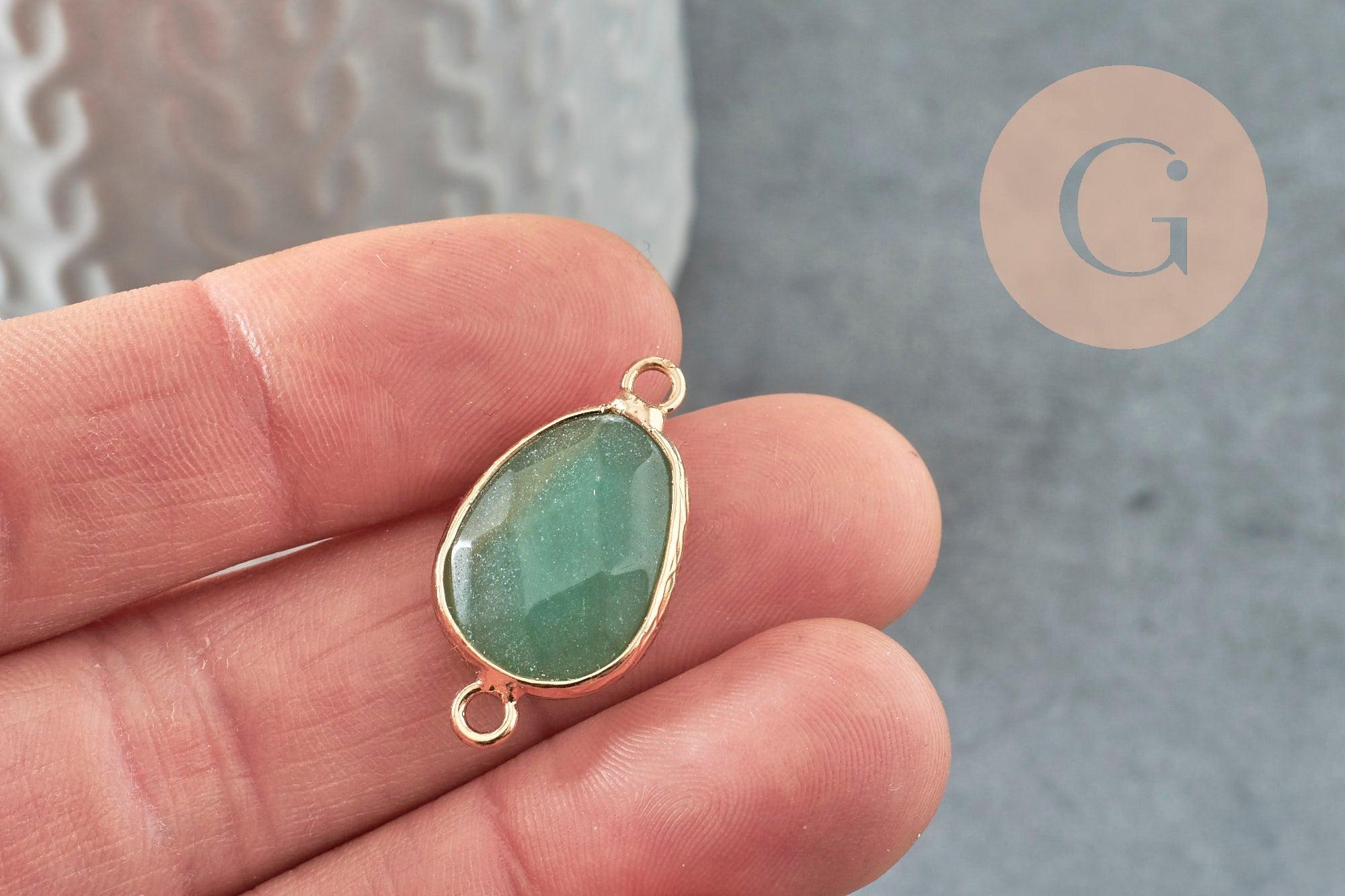 Pendentif connecteur aventurine naturelle laiton doré 27.5mm, x1 (G0828)