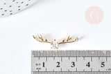 Pendentif connecteur bois de cerf laiton doré 18K cristal zircon blanc 31.5mm, pendentif doré pour création bijou porte-bonheur, x1 G8578