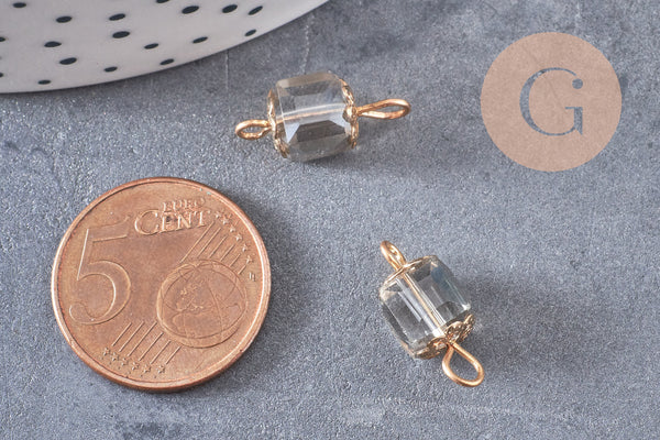 Pendentif connecteur carré verre gris support doré,pendentif cristal, pendentif doré cristal, création bijoux,16mm, les 10 G4527