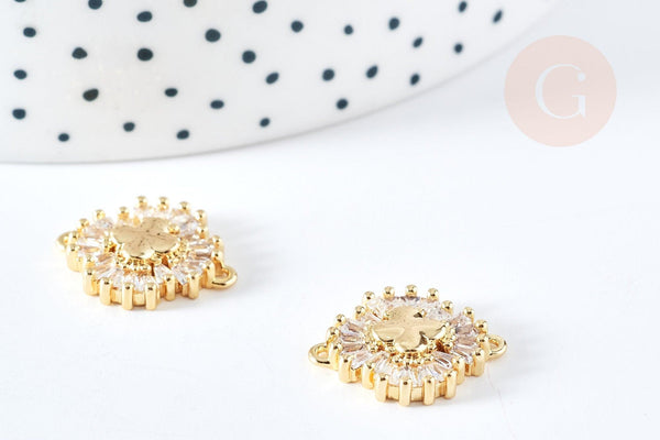 Pendentif connecteur croix laiton doré 18K cristal zircon blanc 18.5mm, x1 (G8577)