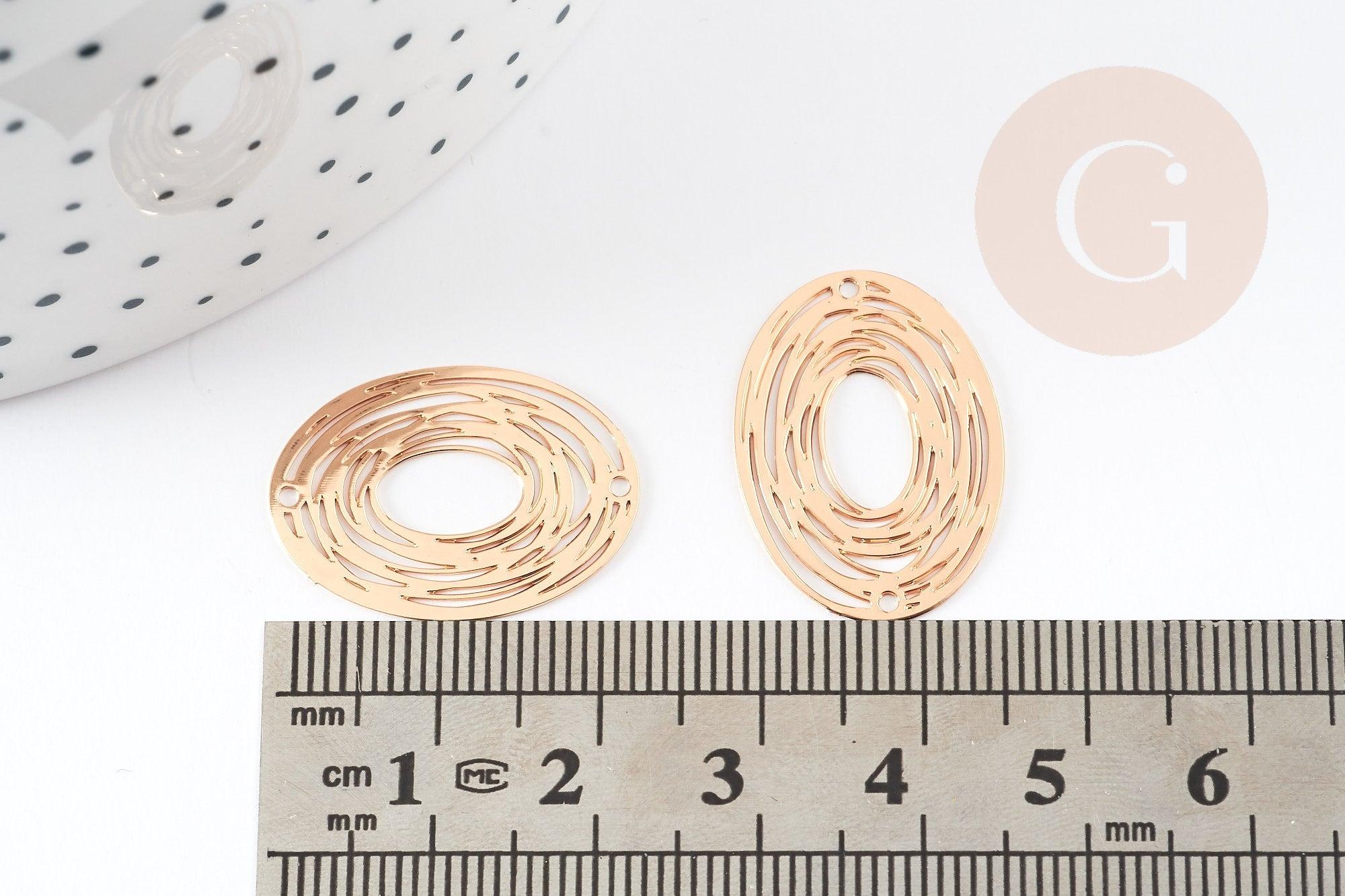 Pendentif connecteur estampe filigrane ovale géométrique laiton doré 23mm, Pendentif très fin et léger création de bijoux DIY x2 (G9229)
