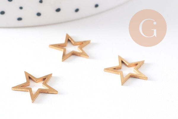 Pendentif connecteur étoile acier 201 inoxydable doré 13mm, x5 (G10512)