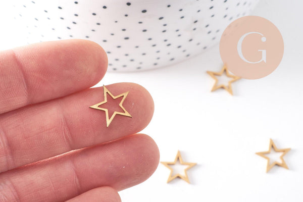 Pendentif connecteur étoile acier 201 inoxydable doré 13mm, x5 (G10512)