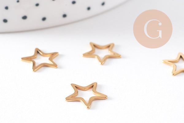 Pendentif connecteur étoile acier 304 inoxydable doré 12mm, x5 (G10511)