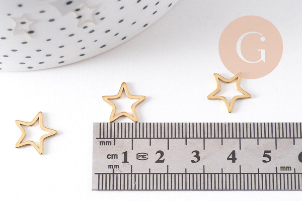Pendentif connecteur étoile acier 304 inoxydable doré 12mm, x5 (G10511)